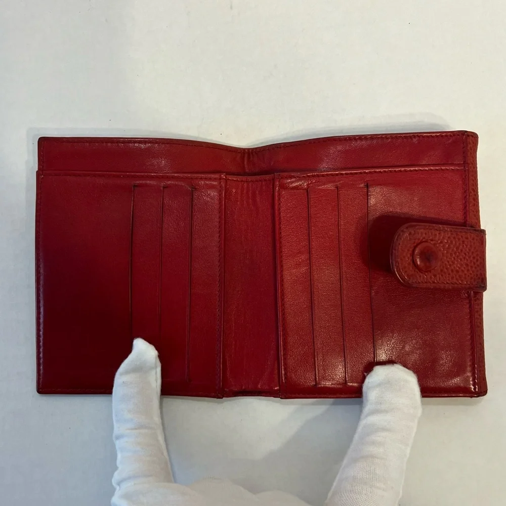 Authentic CHANEL Red Caviar Leather‎ Compact Wallet